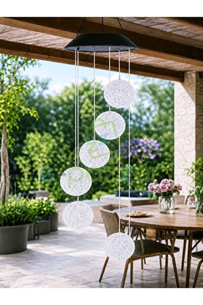 epazzar Multicolor Renk Geçişli Kristal 6 Top Silikon Sarkıt Solar Panelli Bahçe Veranda Dekoratif Led Işık
