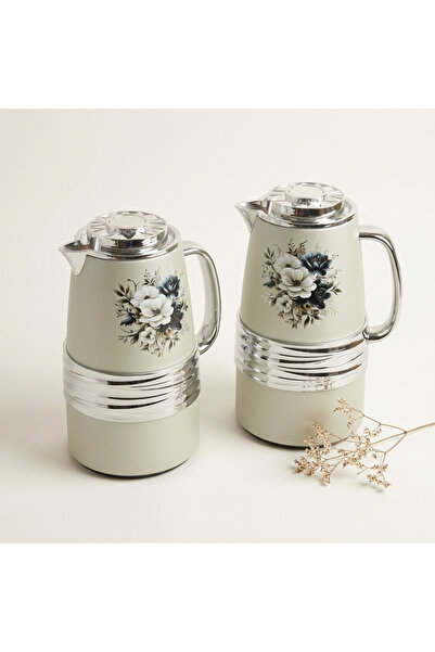 revan Luxury Tea & Coffee Thermos Set Sage Green with Maroon Floral Pattern &...