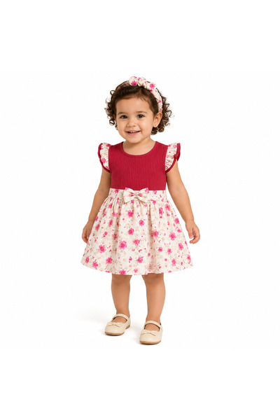 Generic Girls Floral Dress Ruffle Sleeve Round Neck Dress for Kids