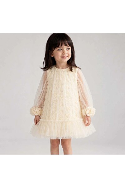 SweetMe Girl's 3D Rose Detailed Tulle Sleeve Evening Dress – Special Occasion...