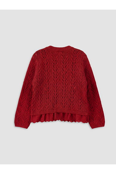 LC Waikiki Openwork Crew Neck Girls' Knitwear Cardigan