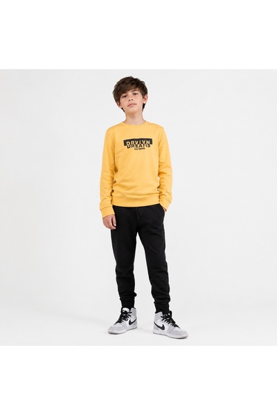 PALM PEANUTS Boys Mustard Yellow DRVIVN Dreams Sweatshirt with Black Jogger T...