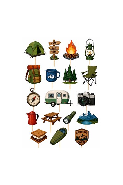 DecoParty Set de decorațiuni pentru tort – Tematică CAMPING, 18 piese, Carton...