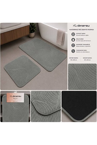 Dinarsu 2'li Kaymaz Taban 50x80-45x50 Banyo Paspası