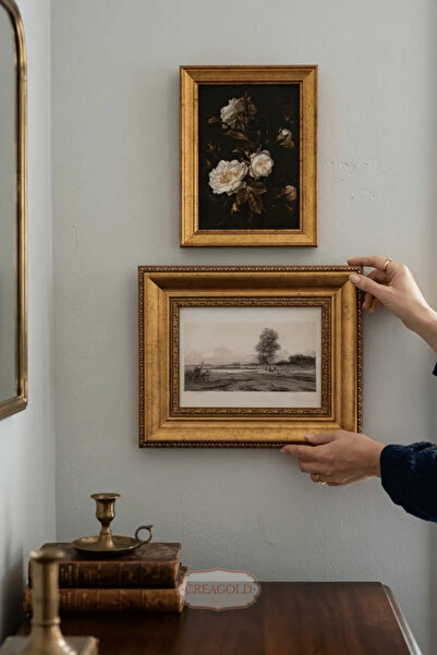 CREAGOLD Atelier Blanc – Vintage Gold Çerçeveli 2'li Tablo Seti