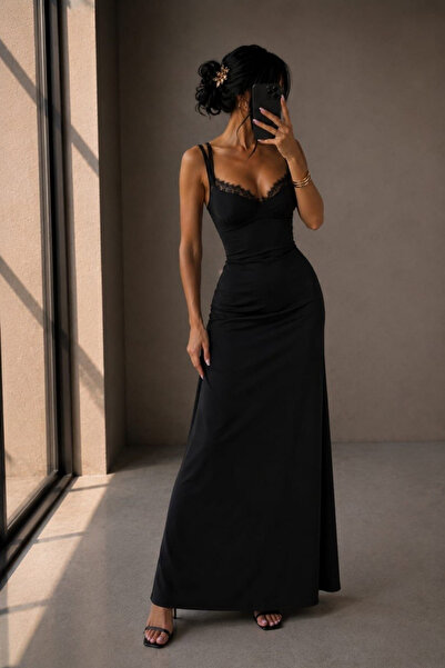 Vavelsa Gögsü Guipure Detail Double Strap Long Dress