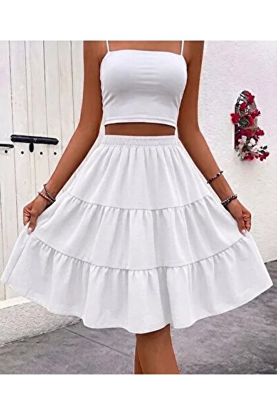 YUSUF CAN KARATAŞ KARATAŞ GİYİM Women's Stylish White Color High Waist Skirt ...