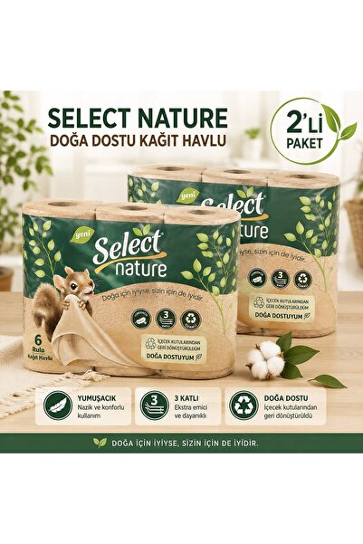 Select nature Ağartılmamış organik KAĞIT HAVLU