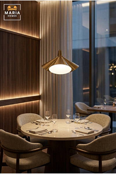 MARIA HOMES Modern Brass Pendant Light with Sculptural Metal Shade and Diffus...