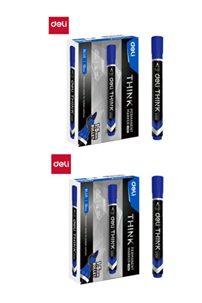 Deli Permanent Marker U100-30, 1.5mm Bullet Pack of 2 (24pcs Blue)