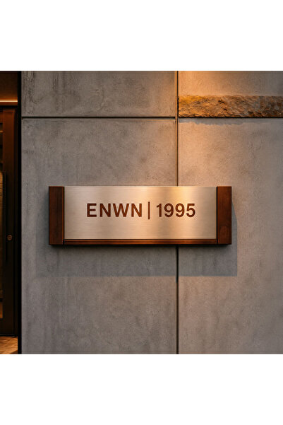 None Modern walnut wood & metal sign | 56 × 20 cm