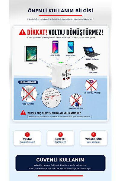 ULTRATEKNO 2 ADET Universal Seyahat Adaptörü – Tüm Dünya Uyumlu Priz Dönüştürücü Akım Korumalı Güvenli Kilit Sistemli Kompakt Taşınabilir Priz Çevirici