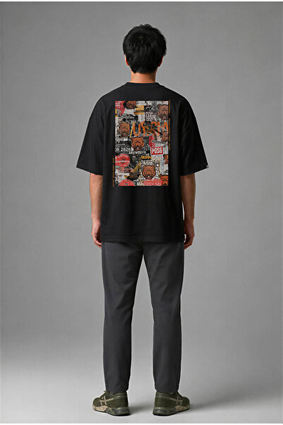 A02051 Baskılı Siyah Oversize T-shirt