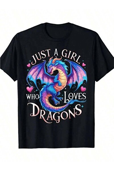 Astogria13 تي شيرت نسائي بطبعة "Just A Who Loves Dragons" - تي شيرت ناعم ومري...