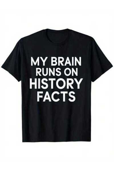 4CR تي شيرت My Brain Runs On History Facts Teacher And Four Seasons كاجوال بر...