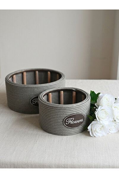 Adeem Set of Round Wicker Baskets, Lead-Colored, Set of 2 Pieces