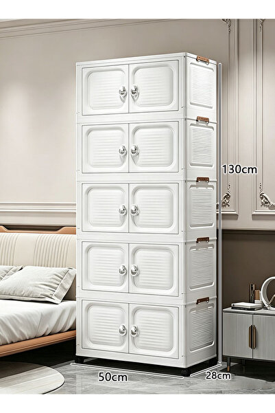 CozyBox 5 Tier Foldable Storage Cabinet with Doors and Wheels 50cm Wide