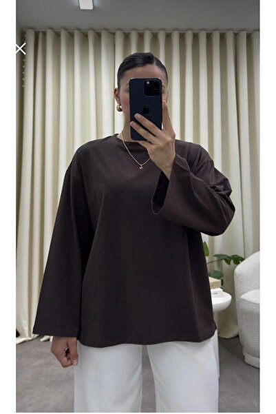 vipelmoda Oversize Crew Neck Wide Long Sleeve Blouse