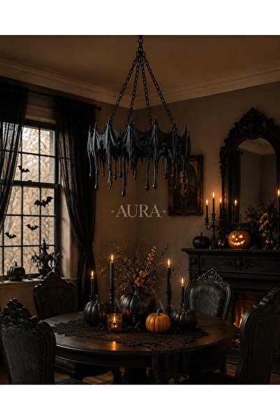 Handmade AURA Gotik Tasarım Yarasa Kanatlı ve Damlalıklı Avize - Cadılar Bayr...