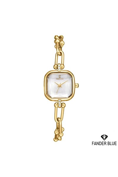 FANDER BLUE Elegant Fender Blue Women's Watch - Gold with a Square White Dial