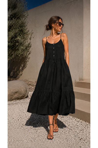 esmara Black Tiered Lyocell Camisole Midi Dress UK 12
