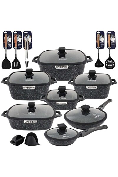 Lifesmile Life Smile Granite Nonstick Cookware Set with Lids – Multi-Layer Gr...