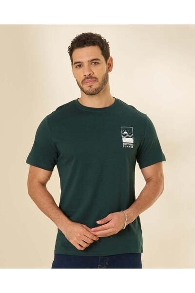 REDTAG Men Green Printed T-Shirt