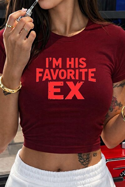 ZAVIXO Women's Crop Slim Fit "I'M His Favorite Ex" Printed 100% Cotton T-Shir...