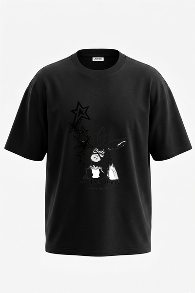 Anetos Dangerous Woman_4 Design Printed Oversize Black T-Shirt
