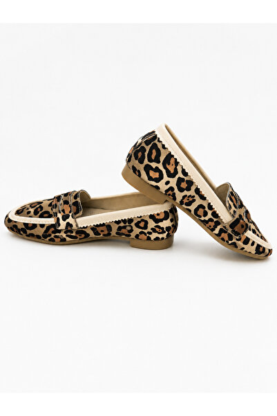 Lady Sunna Ejder Kahverengi Leopar Desenli Metal Detaylı Alçak Topuklu Kadın Loafer Ayakkabı