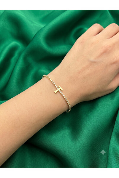 BİJU YILMAZ Steel Letter Bracelet with Stones