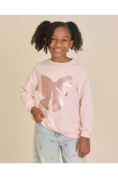 REDTAG Girls Pink Bow Foil Print Sweatshirt