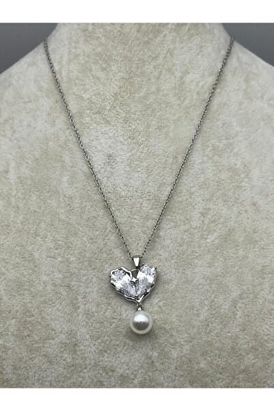 BİJU YILMAZ 26Kly30 - Steel Pearl Heart Necklace