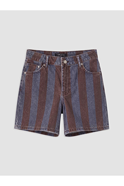 LC Waikiki Trendlucky High Waist Striped Women's Jean Shorts with Difference