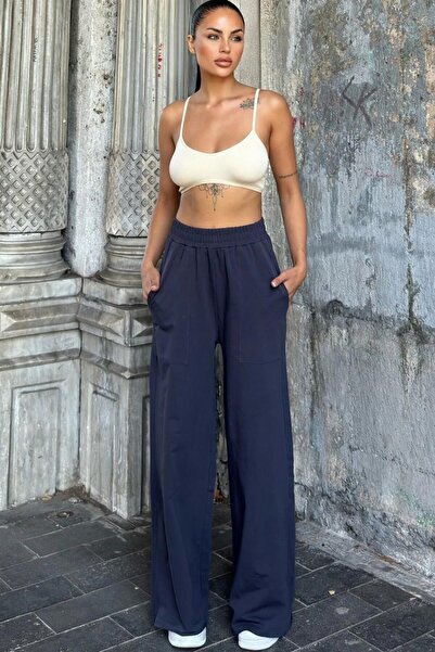 Moda4x4 Women's Clothing Smoked Elastic Waist, Pockets, Wide Legs, Loose Pants