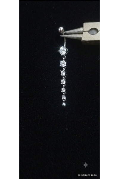 AyçaSilver Uzun 7 taşlı Zirkon taşlı göbek piercing