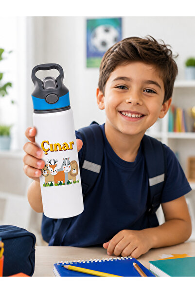 veracraft Kişiye Özel Safari Hayvanları İsim Baskılı Çocuk Suluk 650 ml - Alü...