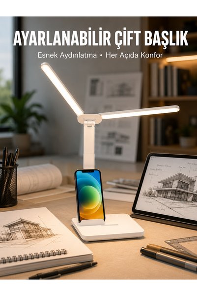 Eco Lounge Ayarlanabilir Kısılabilir LED Masa Lambası | Entegre Kalemlik ve Telefon Tutucu Özellikli Yeni Nesil