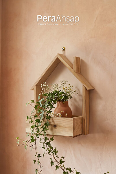 PeraWooden Pera Wooden Roof Ev Model Ahşap Duvar Rafı