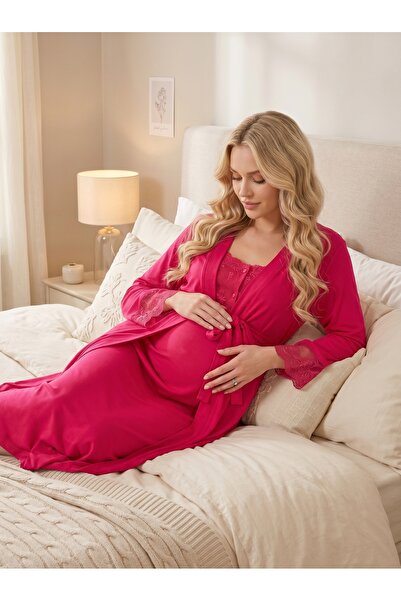 Lohussa Maternity Nightgowns - Burgundy - Long