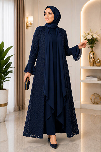 Aynur Tesettür Tesettür Abiye Büyük Beden Taşlı Şık Uzun Kollu Modest Elbise ...