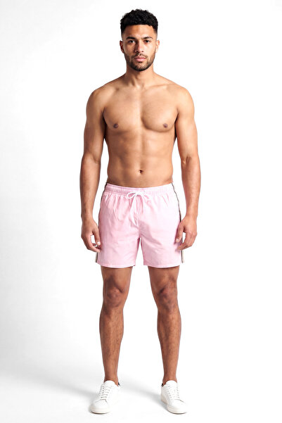 BOSS Men's Tie-Waist Pocketed Lined Short Length Pink1 Swim Shorts