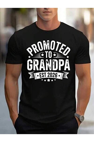 4Car تي شيرت بتصميم ريترو عتيق الطراز بطبعة "Promoted To Grandpa Est 26" ملاب...