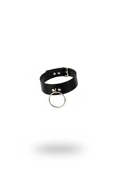 Angels Passion Black Choker Leather Thick Ring Detailed Necklace