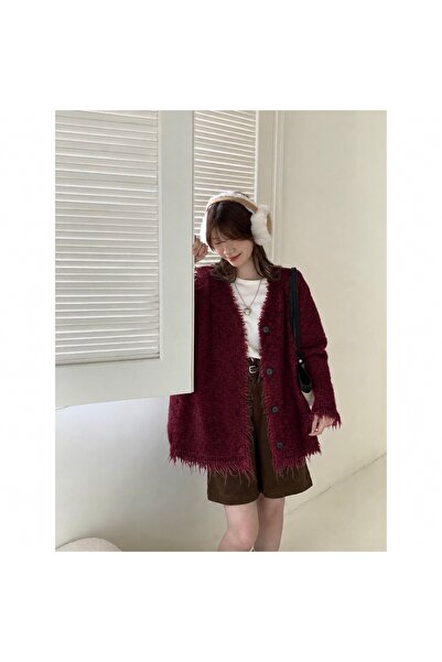 NATUFIAN STORE Women's Tassel Detailed Soft Oversize Basic Knitwear Cardigan