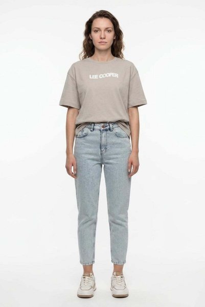 Lee Cooper New Women's Oversize Printed Crew Neck T-Shirt Stone
