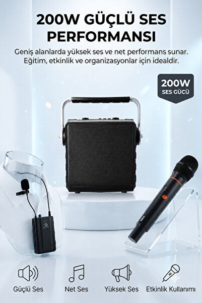 Maybax Taşınabilir Bluetooth Hoparlör Kablosuz El ve Yaka Mikrofonu ile Etkin...
