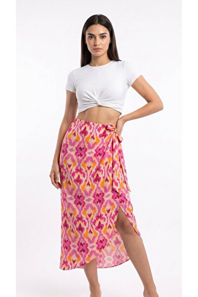 Eight Fashion Γυναικείο ροζ γεωμετρικό σχέδιο από βισκόζη Long Beach Pareo