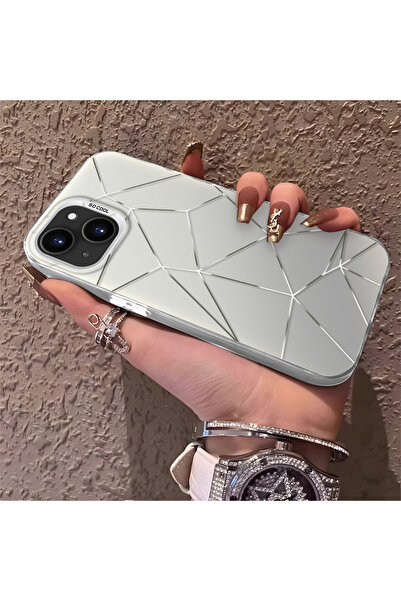 SLIMFELT iPhone 13 Mini Uyumlu şık geometrik çizgi baskılı sert kılıf, yüksel...