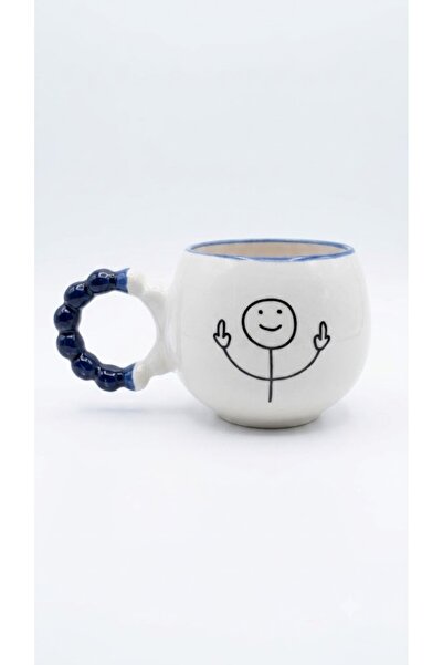 PALTO TASARIM Trash Man Handmade Cream Glossy Puff Mug - Handcrafted Gift Mug